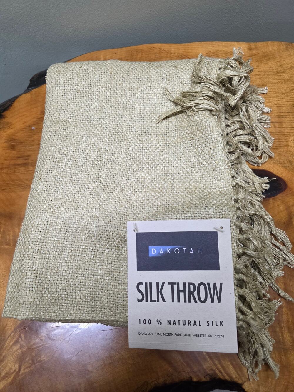 NWT Dakota 100% Raw Silk Throw Blanket Fringe Cream